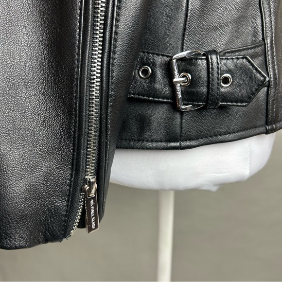 Michael Kors Leather Moto Jacket Black Zip Biker Goth - Picture 11 of 14